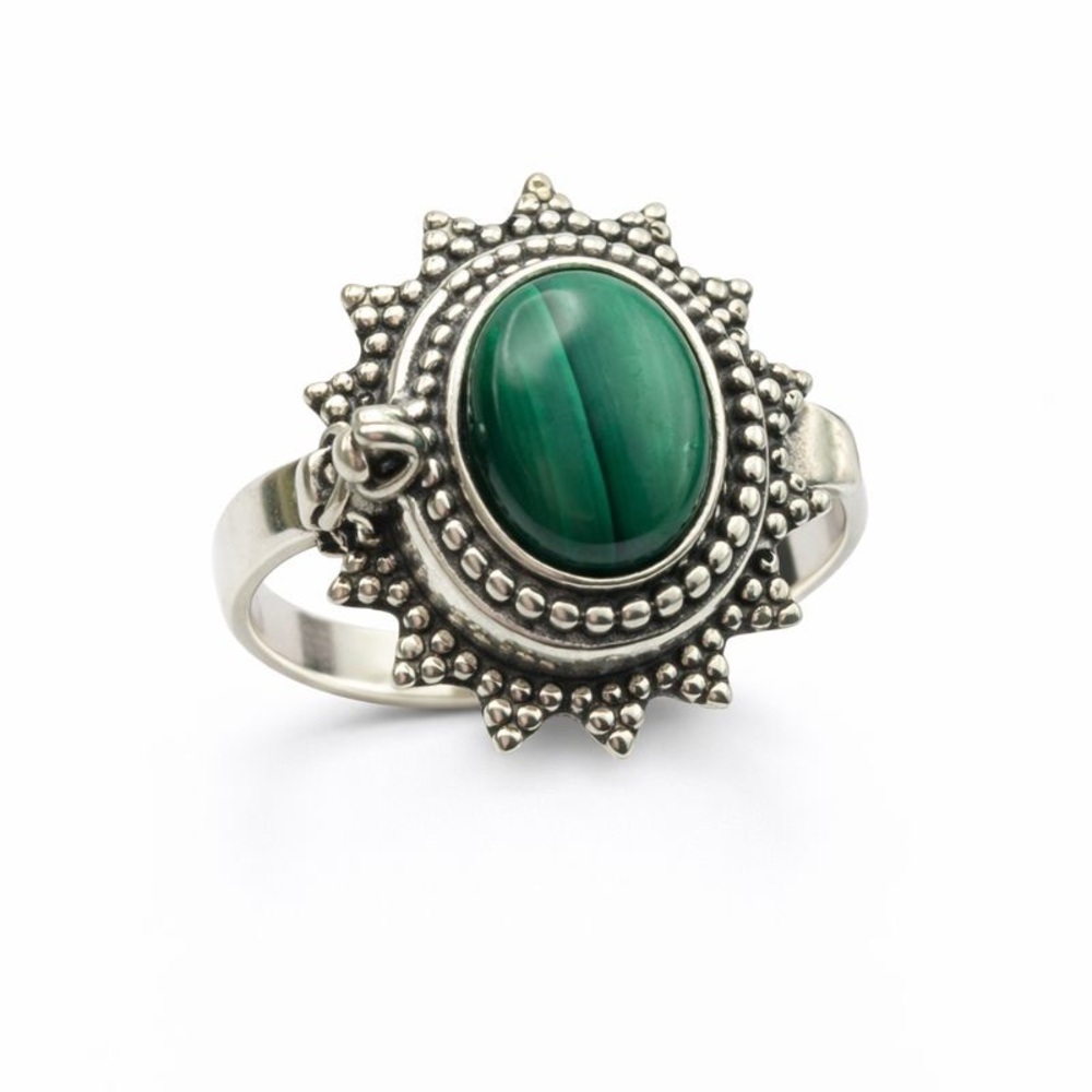 S925 Malachite Poison Ring